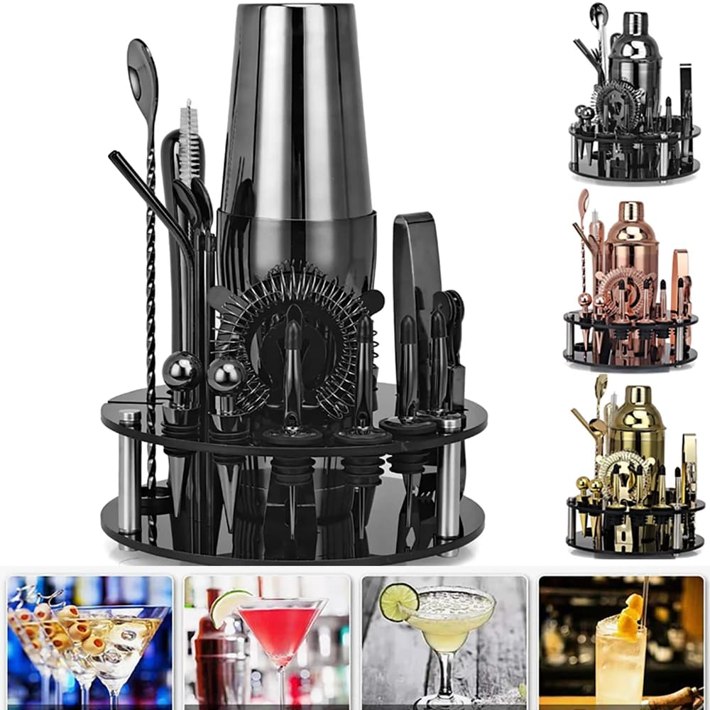 Drmfiy 17/20Pcs Bartender Kit Cocktail 750ml Shaker Set con supporto rotante in acrilico nero strumento Bar esperienza regalo miscelazione bevande