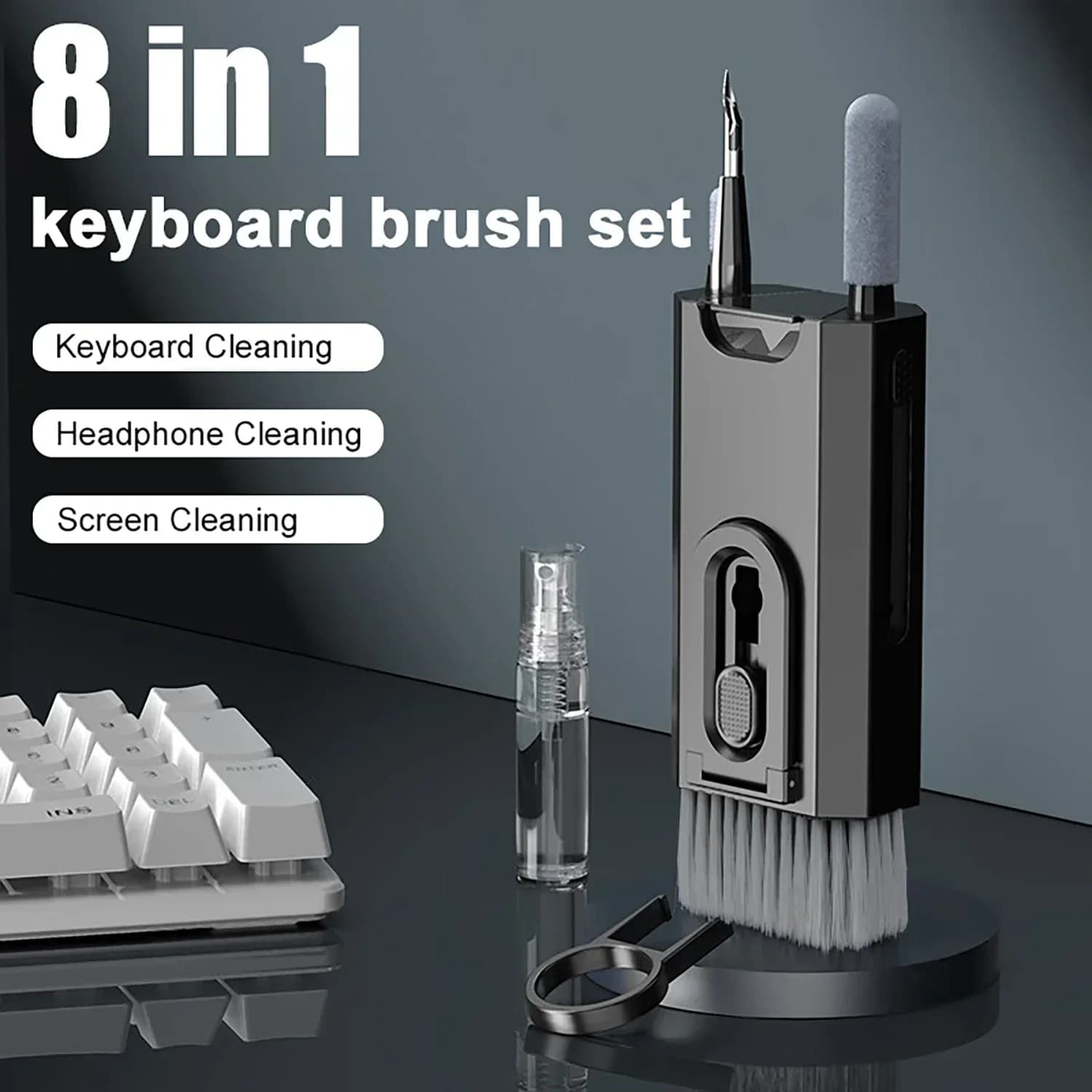 Kit di Pulizia Elettronico 8 in 1, Detergente per Schermi, Spazzola Multifunzionale per Auricolari, Tastiera, Laptop, Telefono, PC, Monitor, Fotocamera