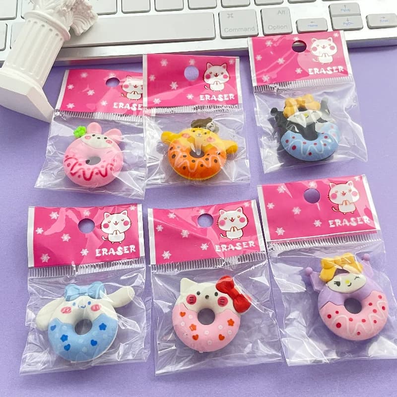 Sanrio Hello Kitty Assemblable Eraser Anime Figure Kuromi Cinnamoroll My Melody Doughnut Rubber Kawaii Children Stationery Gifts