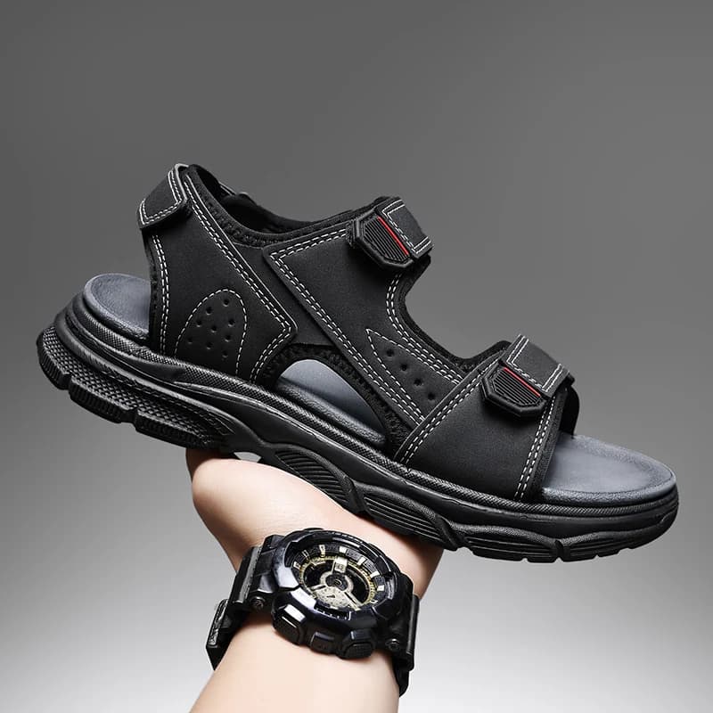 Men's Outdoor Sandals with Adjustable Velcro Straps, Cushioned Thick Soles, Wear-Resistant Summer Shoes for Beach and Seaside Vacations