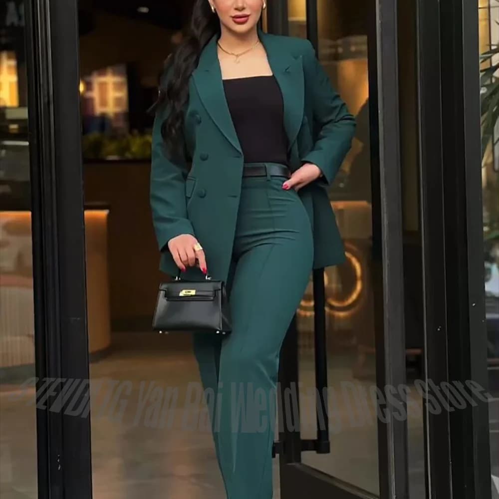 Completi Casual da Donna Stile Streetwear, Set 2 Pezzi con Giacca e Pantaloni, Tinta Unita, Doppiopetto con Risvolto a Punta, Outfit Chic per Uso Quotidiano