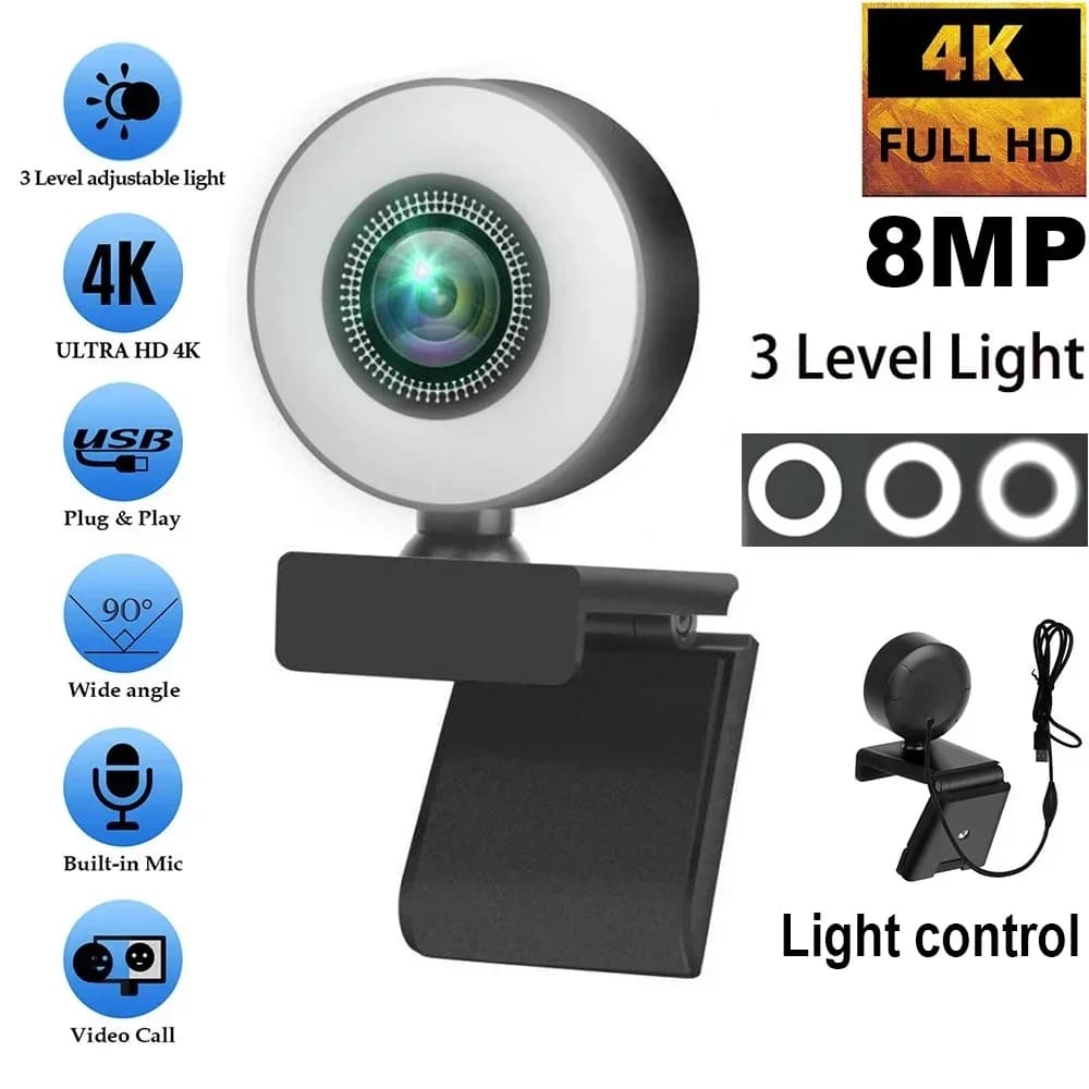Webcam 4K 2K 1080P Light control Full HD 8MP Webcam PC Laptop Focus Automatic streaming live flexible with microphone Live transmission