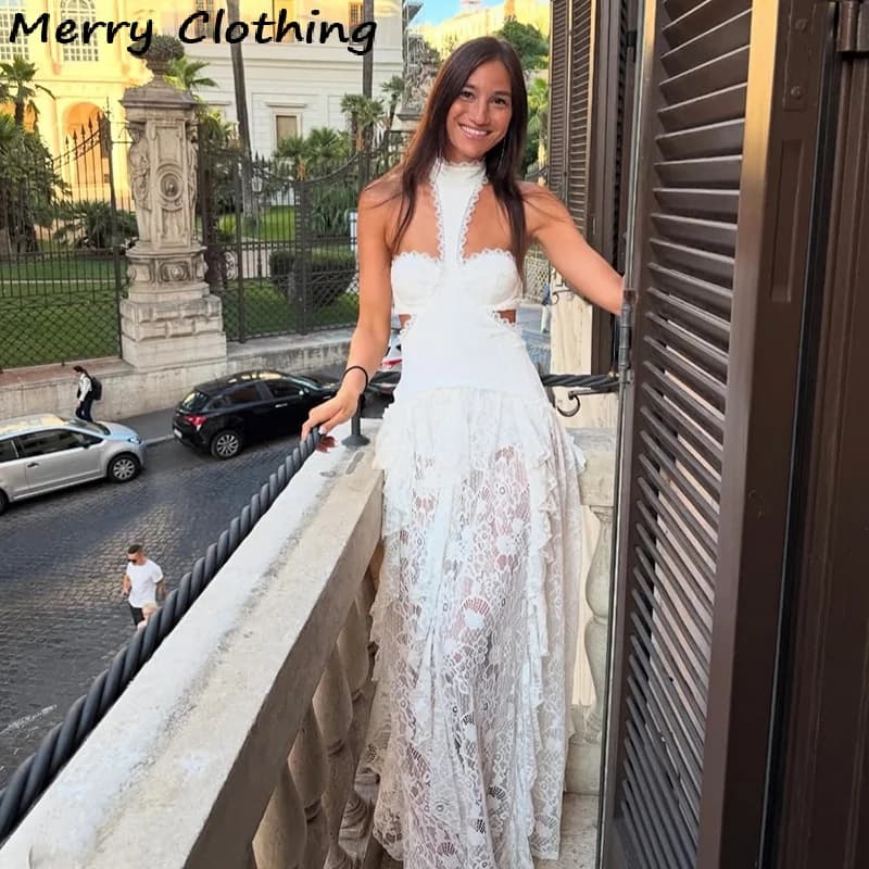 Long Dress from Sexy Sera in Pizzo with Patchwork, Sleeveless, Digging, Transparent, with American neckline, for parties, clubs and holidays