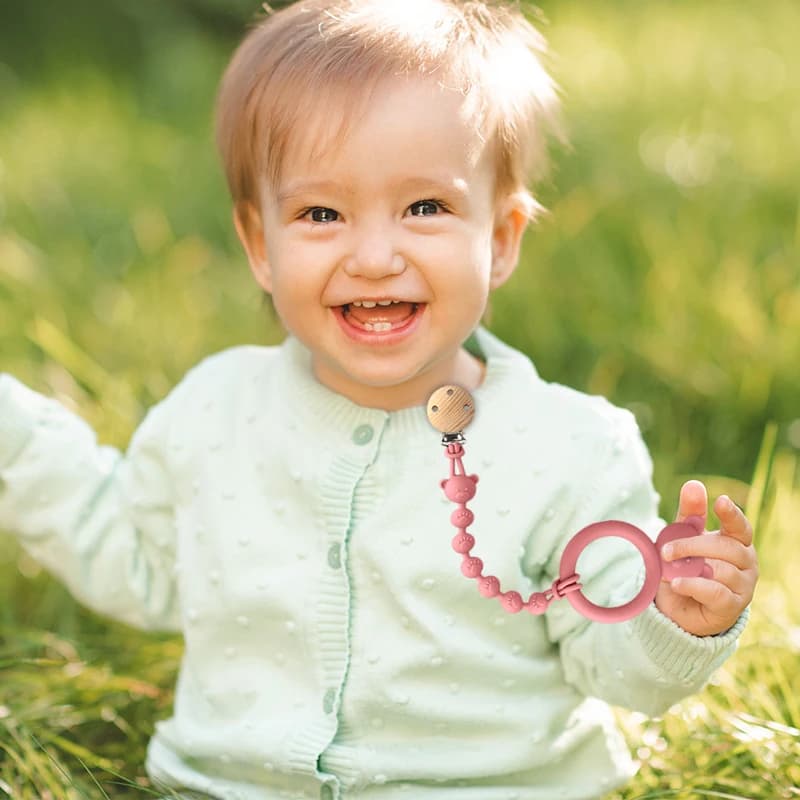 Giocattoli per la dentizione del bambino senza BPA Massaggiagengive in silicone alimentare e clip per ciuccio integrata Allevia l'inconforto per i bambini di 3 mesi