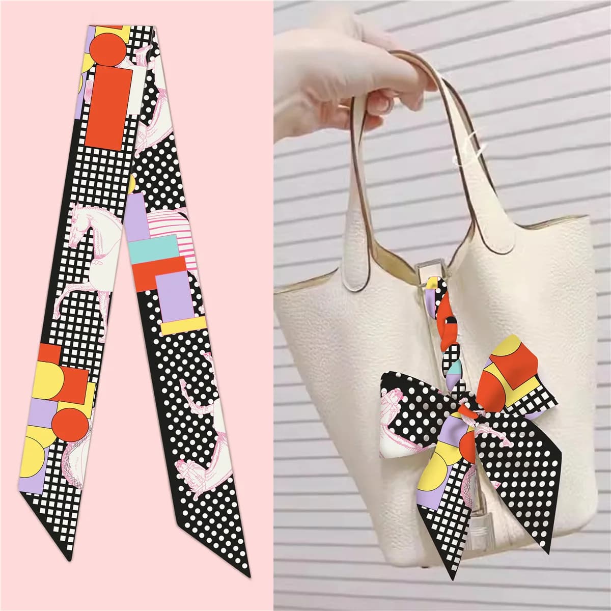 5*90 cm Francese Autunno Nuovo Polka Dot Plaid Cavallo di Guerra Donne Twill di Seta Streamer Avvolgente Borsa Nastro Sciarpa di Seta Piccola Sciarpa