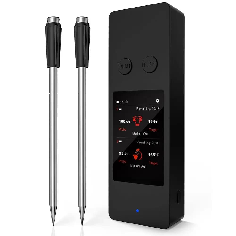 Thermometer for Wireless Meat with App, Touch Screen, Sound Alarm, 2 probes, 800 ° Gamma F and Charging Base, Ideal for Kitchen