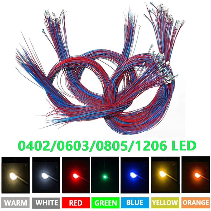 10 Pz 0402 0603 0805 1206 SMD HA CONDOTTO LA Lampada FAI DA TE Kit Modello Ferrovia Giocattolo Luce 3 V 30 cm Diodo Emettitore Wram Bianco Rosso Verde Blu Giallo