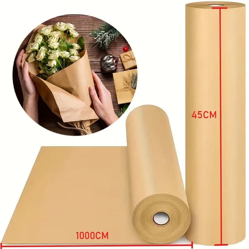 Rotolo di Carta Kraft Marrone 45CM*1000CM per Confezioni Regalo, Bouquet di Fiori, Fai-da-Te e Decorazioni per Feste