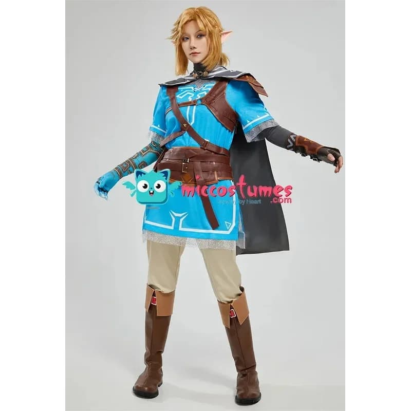 Miccostumes Costume unisex Link Top Pantaloni con mantello e borse per costumi cosplay di Halloween