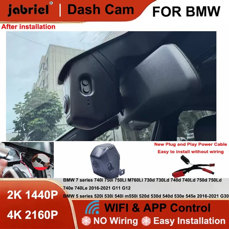 New Dash Cam 4K Wifi Jabriel for BMW Series 5 520i 530i 540i m550i 520d 530d 2016-2021 and BMW Series 7 G11 G12 6 GT G32 M5 F90
