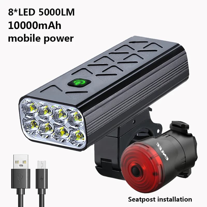 Luce per bici da 10000 mAh Luce per bicicletta a LED ricaricabile tramite USB antipioggia Torcia super luminosa per ciclismo Luce anteriore/posteriore