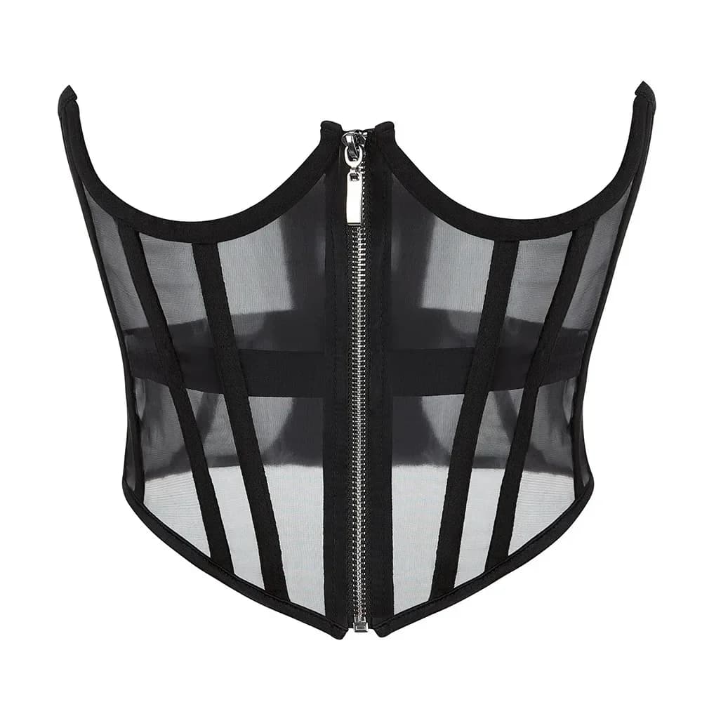 Mesh Net Transparent Corset Underbust Bustier Fish Bone Waist Slimming Cincher Girdle Belt Gothic Zipper Corse