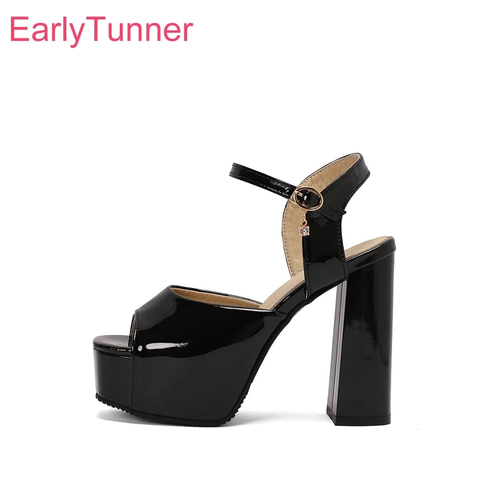 Summer New Sexy Black Gold Women Platform Sandals 12cm High Square Heel Lady Party Shoes Plus Big Size13 43 47 50