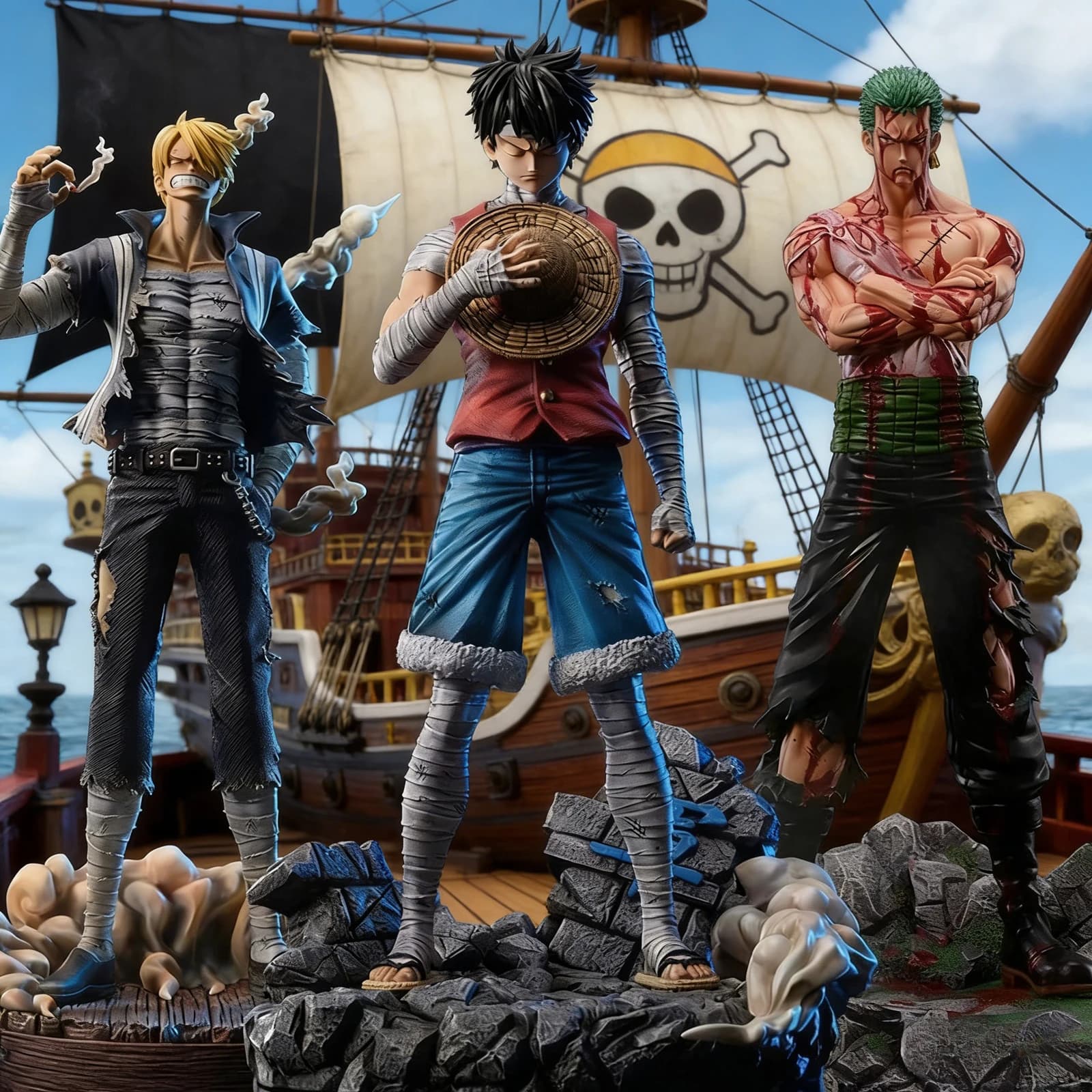 Statuetta Anime One Piece, Roronoa Zoro, Luffy, Vinsmoke Sanji in Posizione Eretta, Modellino in PVC, Action Figure da Collezione, Regalo