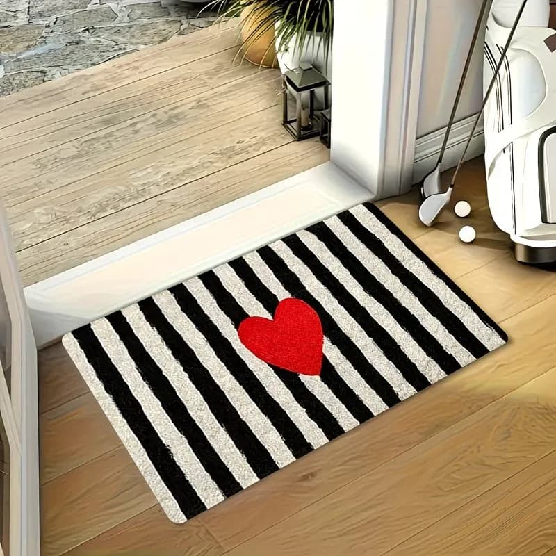 Tappeto Moderno a Righe per Ingresso, Simpatico Tappeto a Cuore Antiscivolo per Bagno e Cucina, Regalo di Inaugurazione Casa, Decorazione Domestica