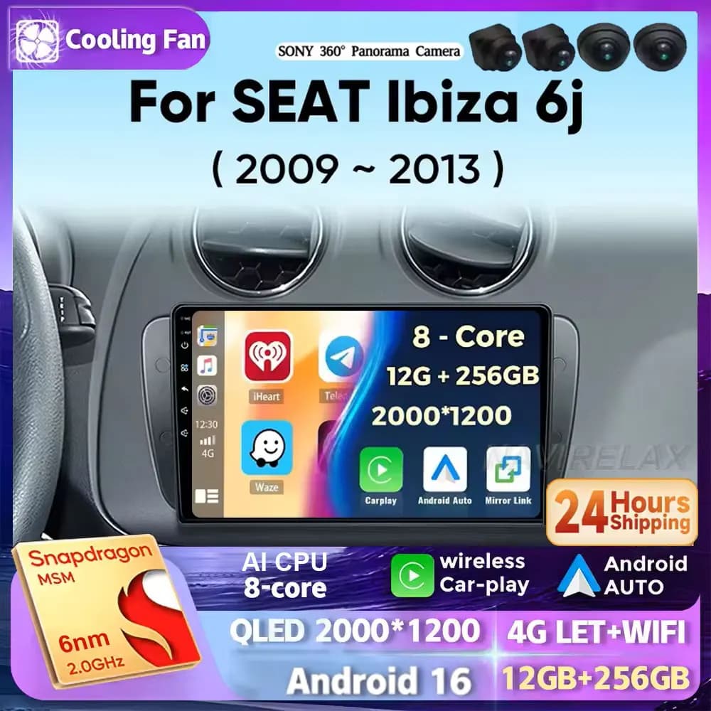 Car Radio For SEAT Ibiza 6j 2009 2010 2011 2012 2013 Multimedia Player Android 16 Auto Wireless Carplay DSP Stereo 2 Din