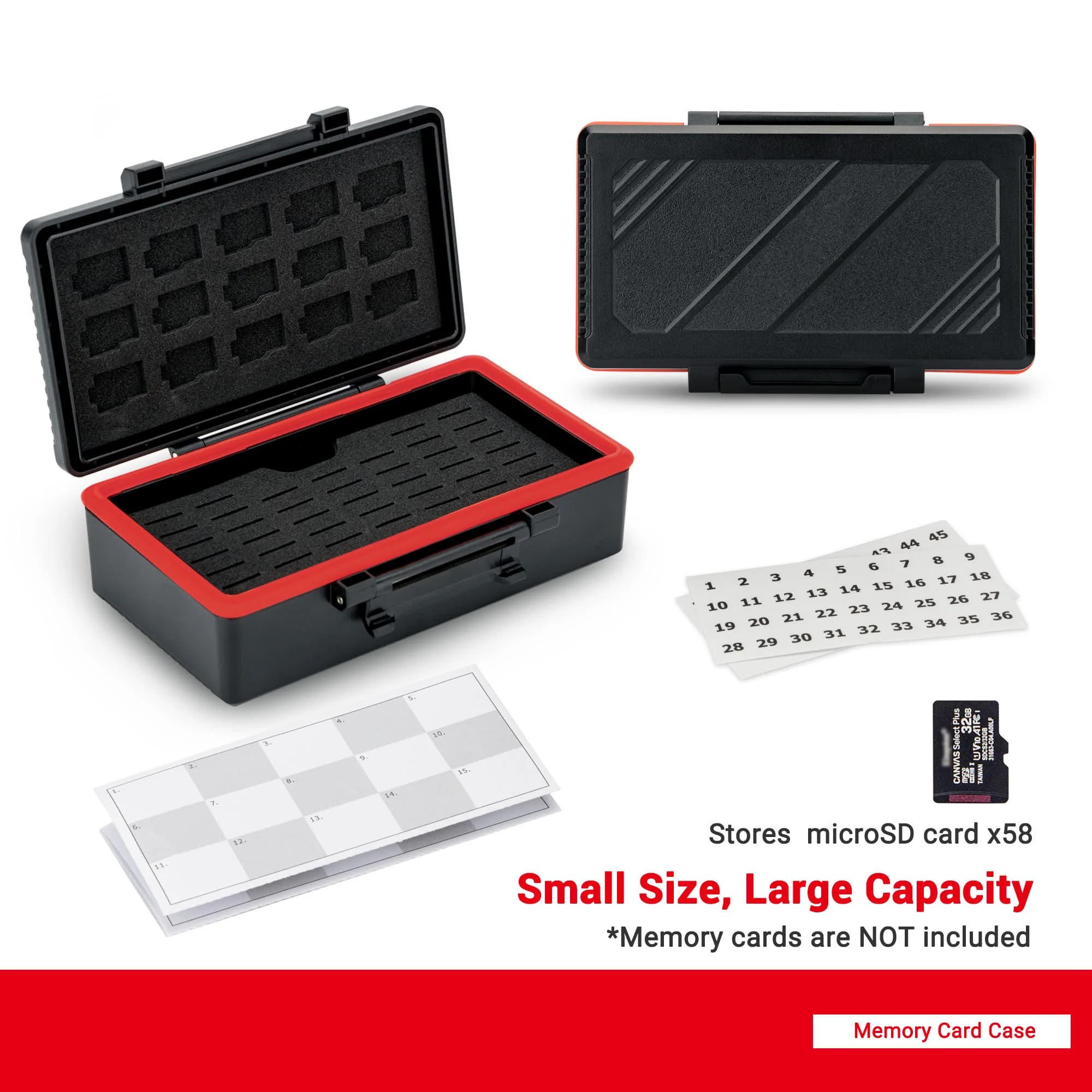 Memory Card Case TF Micro SD MSD from 58 slots Water-resistant shockproof storage organizer with labels and letter card