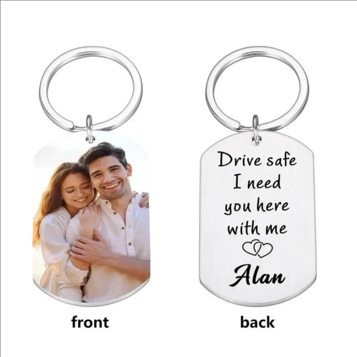 Portachiavi con foto personalizzato Portachiavi personalizzato con incisione laser in acciaio inossidabile Nome Data Gioielli Regalo per lei Coppia Natale
