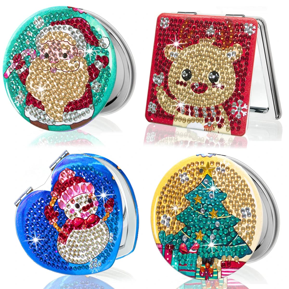 1pc/Set DIY Christmas Diamond Painting Mirror Compact Double Sided Portable Folding Leather Christmas Diamond Art Pocket Mirrors