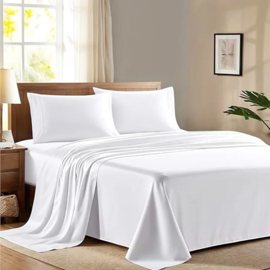 Set di Lenzuola 100% Cotone Egiziano - Collezione Raffinata Serie 600 per Letto Matrimoniale, 4 Pezzi, Morbide e Rinfrescanti, Lusso da Hotel, 16 Pollici