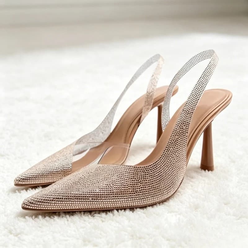 Sandali con cinturino con strass Sandali con tacco Donna Punta a punta sexy Tacchi alti sottili Eleganti scarpe da banchetto Sandali de mujer