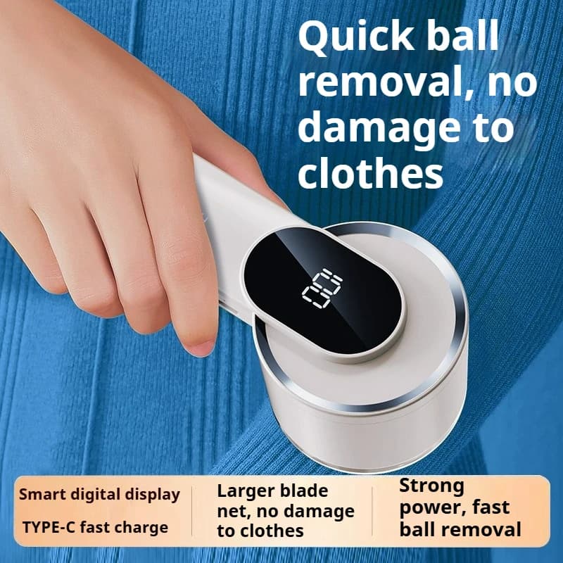 New Digital Display Fabric Shaver, Type-C Rechargeable, Stainless Steel Blades, Ideal for Sweaters, Wool Coats & Fabrics
