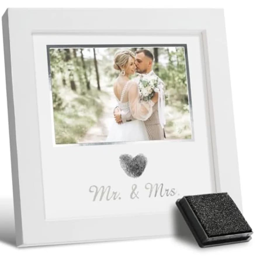 Heart Thumbprint Wedding Picture Frame with Ink Kit, Engagement Gifts for Couples Keepsake Wedding Registry Search Personalized