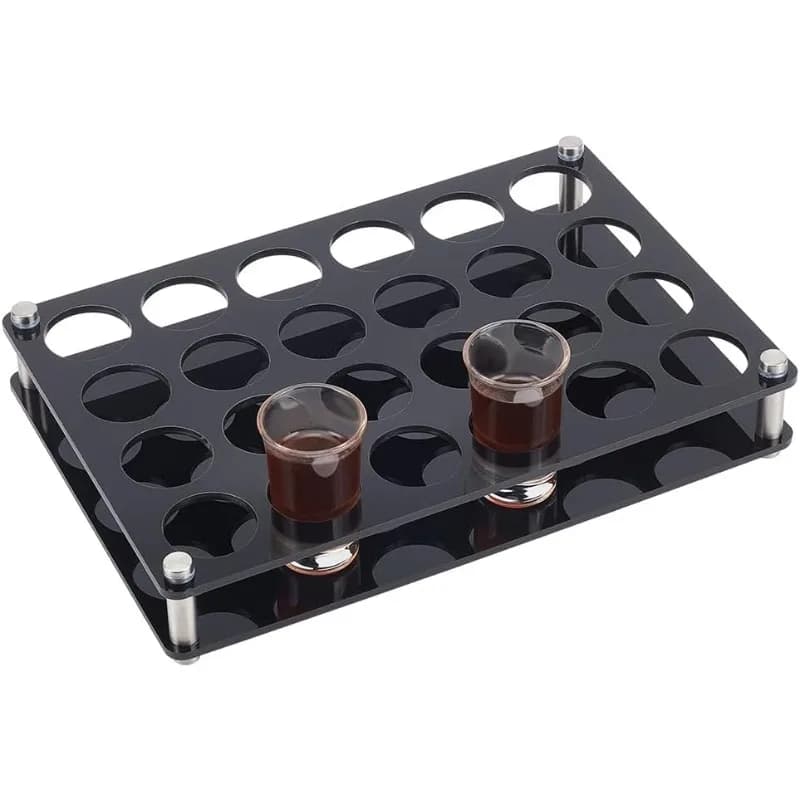 24 Porta vassoio per bicchierini Barra nera Porta bicchieri in acrilico Porta bicchieri da vino Vassoio da portata Tazze Organizzatore Espositore per bicchierini