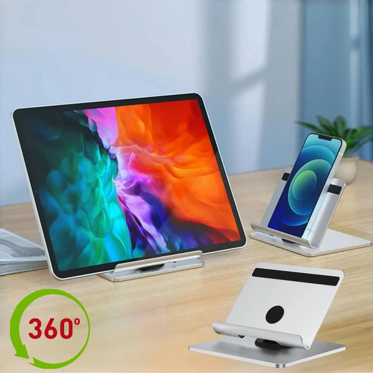 Supporto per tablet in metallo per iPad Supporto per iPhone Tablet rotanti Supporto per telefono Staffa pieghevole Home Office Desktop Cucina Viaggi