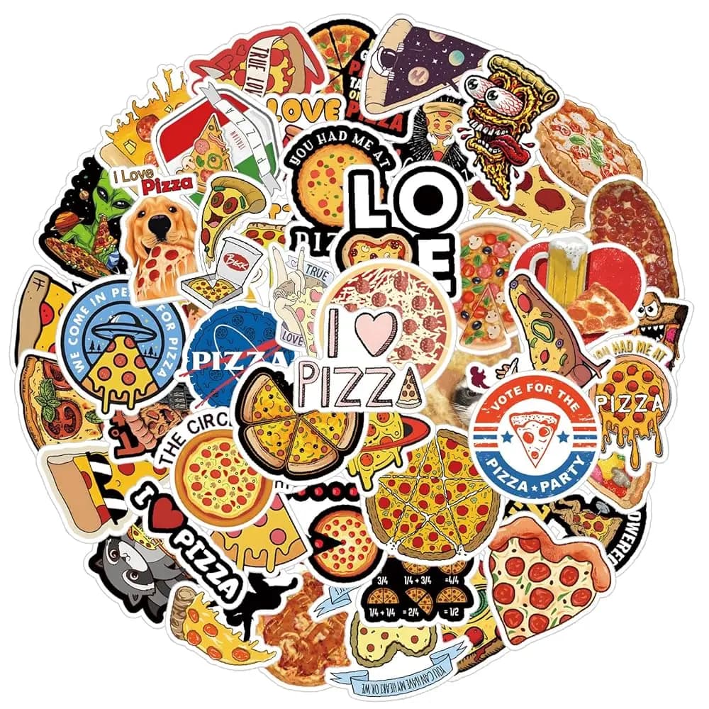 Confezione da 52 adesivi per pizza, graziosi adesivi in vinile impermeabili con graffiti a cartoni animati per bottiglie d'acqua, laptop, telefoni, skateboard, scrapbooking