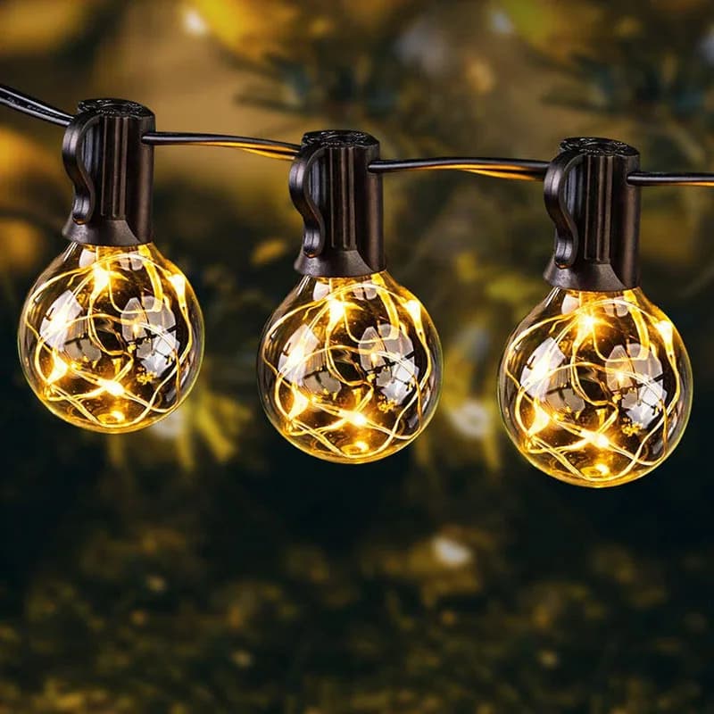 Pop G40 Filo d'argento Led String Light 7.5M 25PCS Lampadina Vintage Impermeabile Cortile esterno Natale Decorazioni di nozze Stringhe Ghirlanda