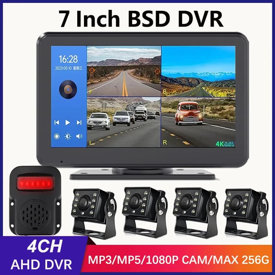 Monitor registratore a 4 canali da 7 pollici Touch Screen Split Truck Bus DVR Scatola nera per telecamera di backup per visione notturna inversa AHD 1080P