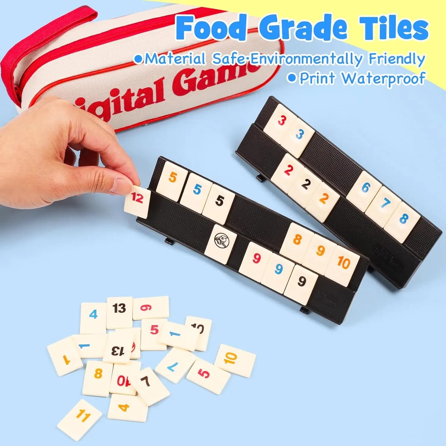 Gioco Rummy Cube con 4 Supporti, Set da 106 Tessere Digitali per Rummy, Set da Viaggio Portatile per Mahjong Israeliano, per Giochi da Tavolo in Famiglia