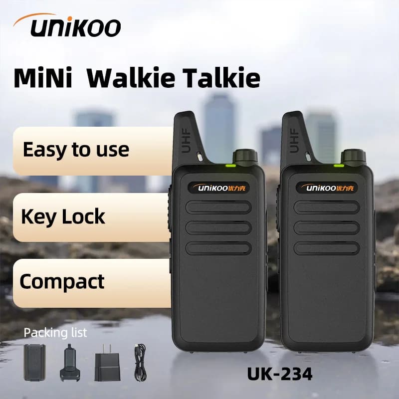 UNIKOO 2 pcs Mini Walkie Talkie PMR 446 Portable Two-way Radio ht PTT Walkie-talkies UK234 Portable Radio for Hunting Cafe