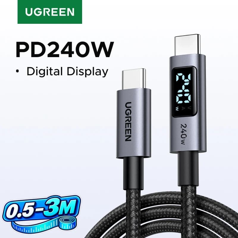 UGREEN Cavo USB-C Schermo di visualizzazione digitale da 240 W Cavo di tipo C PD3.1 per laptop MacBook iPhone 17 Samsung S25 Xiaomi Caricatore veloce