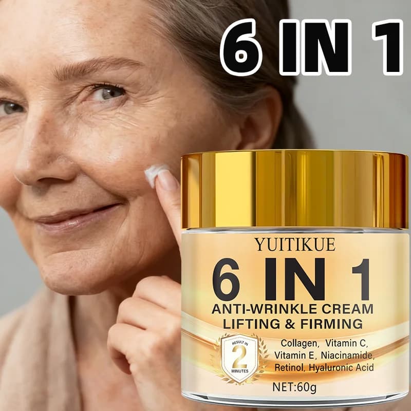 YUITIKUE Anti-wrinkle cream 6 in 1 60g - Lifting Face 2 Min, with Retinol, Collagen and Hyaluronic Acid, Light and Not Fat