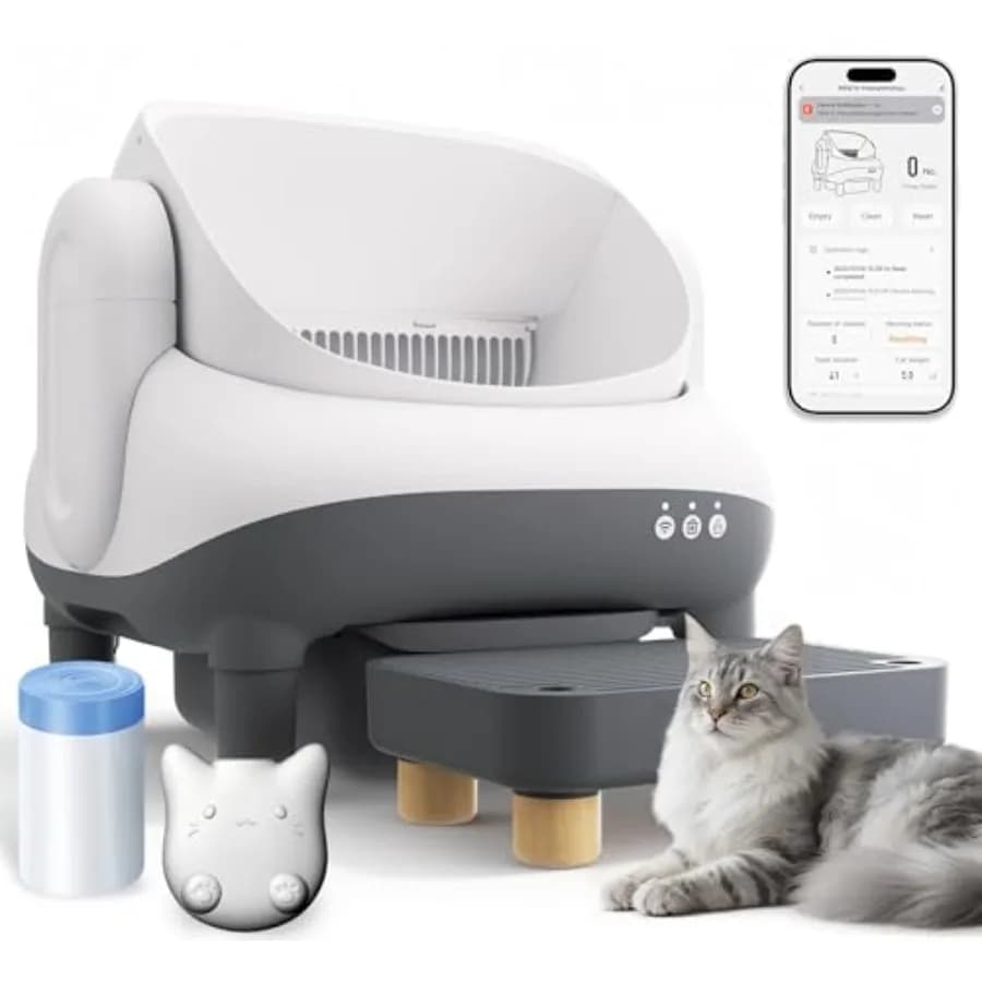 Lettiera per Gatti Autopulente con Controllo Tramite App, Design a Coperchio Aperto per Gatti Grandi, Funzionamento Silenzioso, Controllo Odori, Tripla Sicurezza