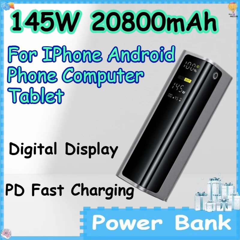 Power Bank da 145W 20800mAh con Ricarica Rapida PD per iPhone, Telefoni Android, Computer, Tablet, Display Digitale