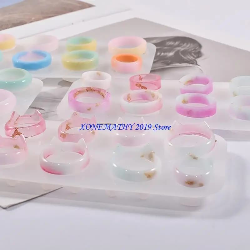 F42F Stampi per anelli in resina Stampi per anelli in silicone Dimensioni assortite Stampo per fusione anelli Orecchie per