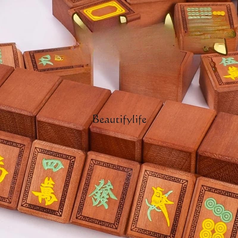 Piastrelle per mahjong in legno massello, legno d'oliva, grande strofinamento a mano, mahjong del Guangdong, grande.