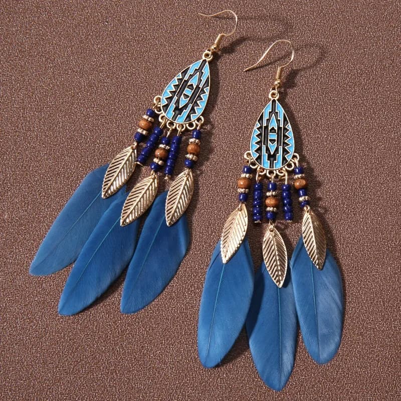 Round Retro Women's Dream Catcher Handmade Long Tassel Feather Earrings Beaded Long Drop Dangle Wedding Party Fashion Jewelry