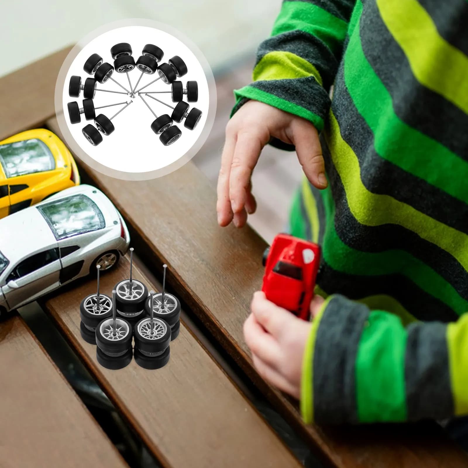 5 Paia di Ruote in Lega per Auto RC, Assali in Plastica, Pneumatici in Gomma, Parti di Ricambio per Veicoli RC, Auto, Camion, Barche, Elicotteri - Upgrade