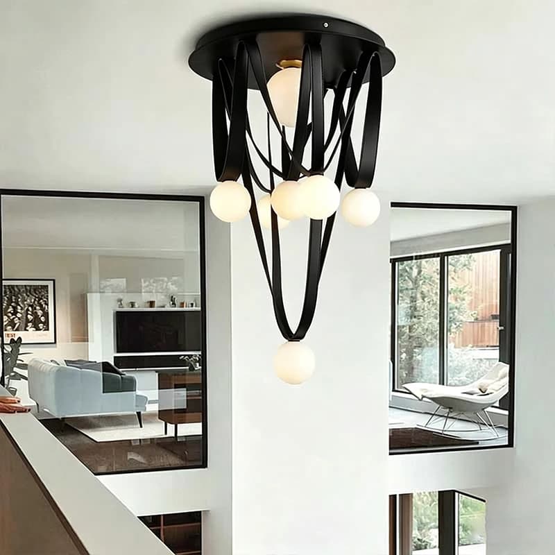 Lampadario Francese a 6 Luci, Lampada a Sospensione in Pelle, Illuminazione LED Moderna Marrone, Lampada da Soffitto Rotonda per Soggiorno, Camera da Letto, Arredamento Casa
