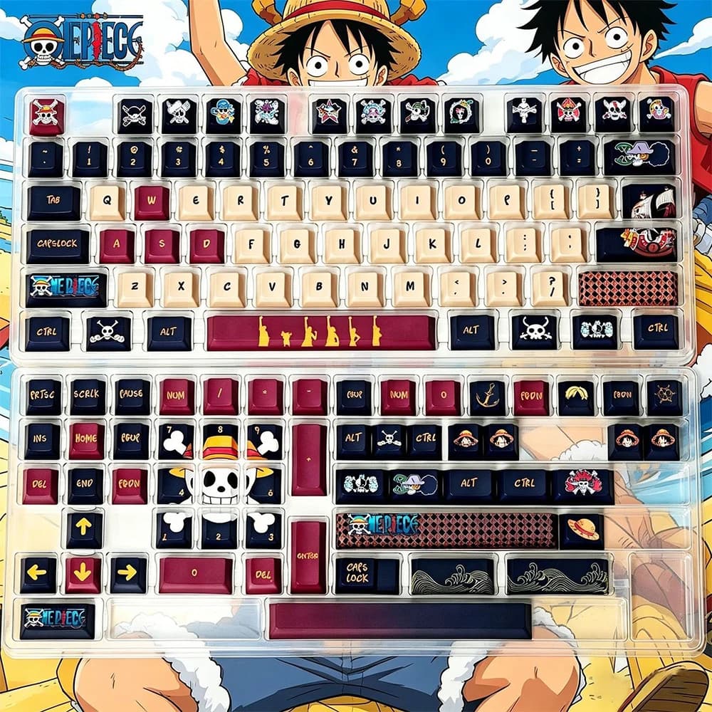 Set Completo di 108 Tasti One Piece Straw Hat Pirates, Keycaps in PBT con Sublimazione a Colori, Logo Pirata per Tastiera Meccanica