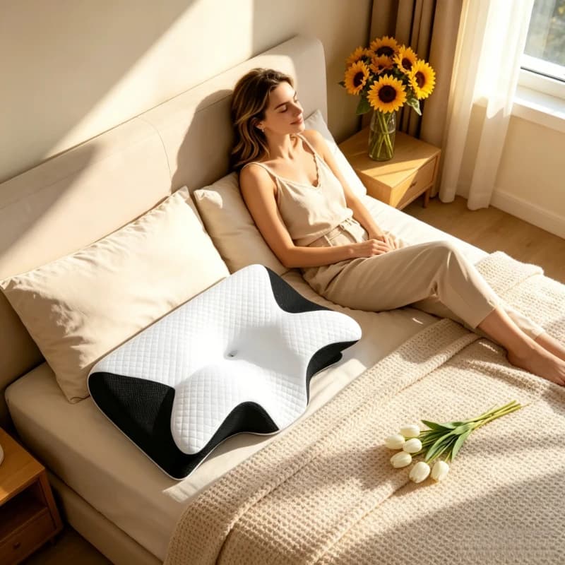 Cuscino ergonomico per il supporto del collo, memory foam a lento ritorno, cuscino ortopedico per un sonno notturno confortevole