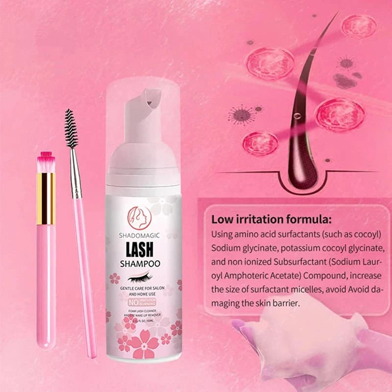 YA Shampoo detergente rapido per ciglia 60ML, detergente schiumogeno per palpebre e mascara, rimuovi mascara per extension ciglia