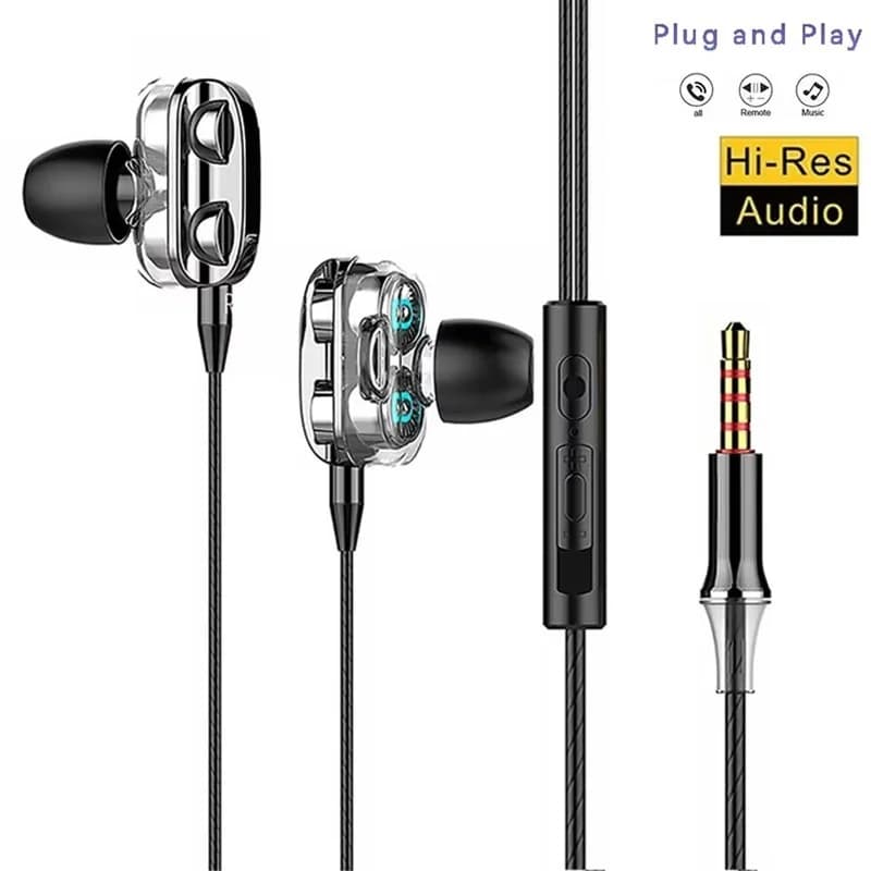 Cuffie universali cablate da 3,5 mm con cancellazione del rumore, auricolari sportivi in-ear, cuffie da gioco a doppio driver, auricolari HiFi con microfono