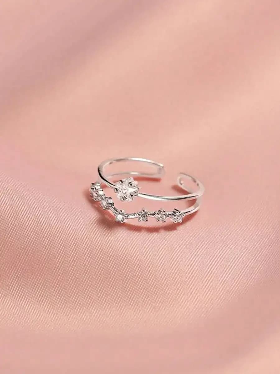 Anello con strass a forma di stella a doppio strato per donna, gioielli alla moda, regalo per l'uso quotidiano