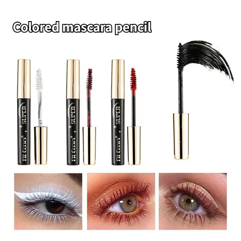 Mascara 14 colori Mascara arricciatura spessa Mascara impermeabile Non sbavatura Trucco scenico Naturale duraturo Viola Bianco Rosso Trucco occhi