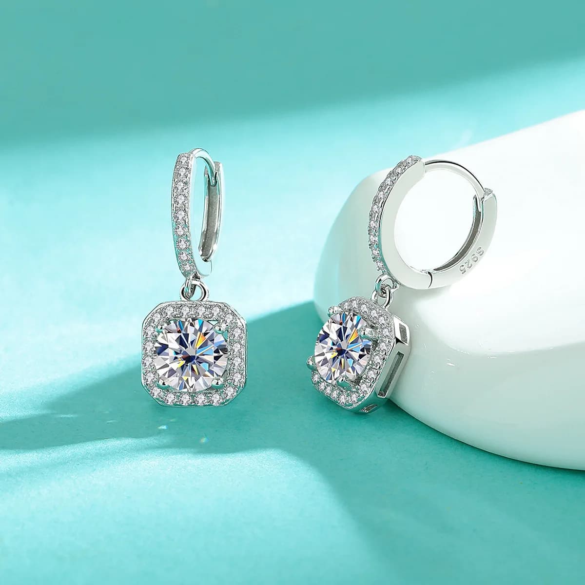 Orecchini a Cerchio Quadrati con Moissanite da 2 Carati per Donne, Argento Sterling S925, Orecchini Scintillanti con Diamanti di Laboratorio, Gioielli da Sposa